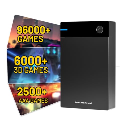 Kinhank 12tb Retro Gaming Hard Drive,External HDD Hard Drive with 96000+ Games,Retro Game Consoles Compatible with Most Emulators,Portable Game Hard Drive Disk Compatible with Win-7/8/10/11(12T)
