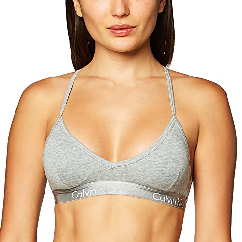 Calvin Klein Women's Motive Cotton Lightly Lined Bralette, Grey Heather, Large