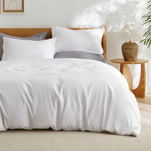 Bedsure Bright White Duvet Cover Queen Size - Soft Double Brushed Duvet Cover for Kids with Zipper Closure, 3 Pieces, Includes 1 Duvet Cover (90'x90') & 2 Pillow Shams, NO Comforter