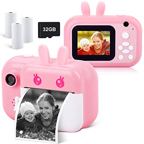 MINIBEAR Instant Camera for Kids Digital Camera for Girls Toddler Camera with Print Paper, 40MP Kids Video Camera Child Selfie Camera Toy Camera Kids Camcorder 2.4 Inch Screen and 32GB TF Card