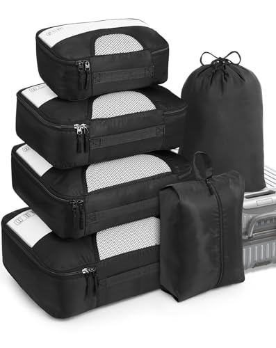 Veken 6 Set Packing Cubes for Suitcases and Carry on Luggage - Organizer Bags Set for Travel Essentials in 4 Sizes (Extra Large, Medium, Small)