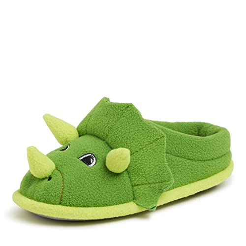 Dearfoams Easter Basket Stuffers Gifts for Kids Washable Animal Critter Slippers, Green Dinosaur, 7-8 Toddler