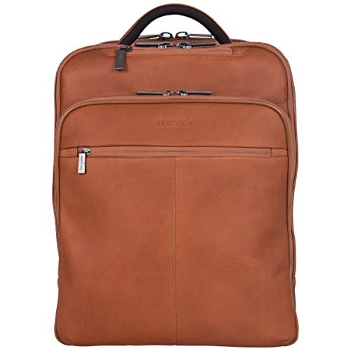 Kenneth Cole REACTION Colombian Leather 16' Manhattan Slim Laptop Travel Backpack, Cognac