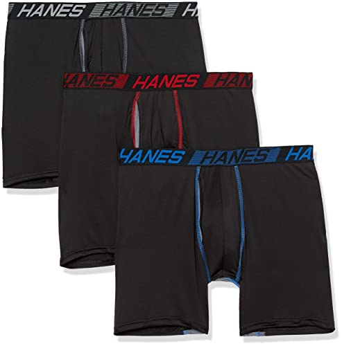 Hanes Total Support Pouch Men's Pack, Anti-Chafing, Moisture-Wicking Underwear with Cooling (Trunks Available), Boxer Brief-Black, Medium