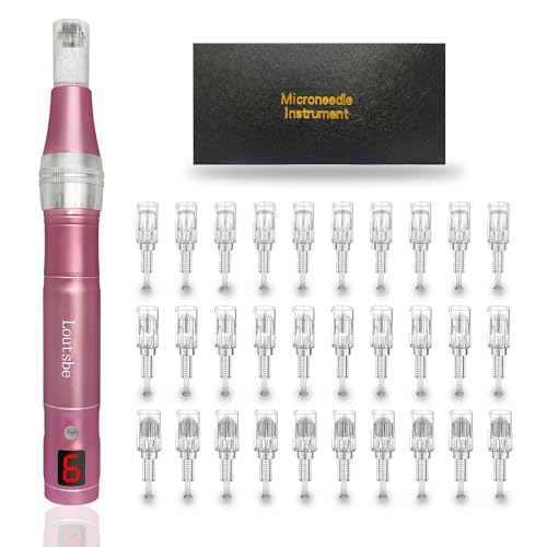 Loutsbe Cordless Electric Microneedling Pen 28000RPM, Professional Beauty Pen Machine With 30 Pcs Replace Cartridege (12-pins ×10, 36pins×10, nano×10) Beneficial Your Skin Suitable For Use At Home