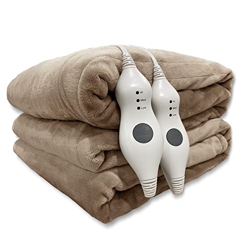 Tefici Electric Heated Blanket Queen Size, Dual Control Super Cozy Soft 2-Layer Flannel 84' x90' Heating Blanket with 3 Heat Levels & 8 Hours Auto Off,ETL&FCC Certified,Home Office Use,Camel
