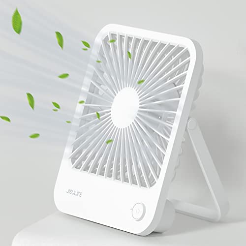 JISULIFE Desk Fan Battery Rechargable Fan，4500mAh 180°Foldable Portable Personal Fan, 4 Speeds Adjustable Long Battery-life for Home Office Travel Outdoor Gifts for Women Men-White