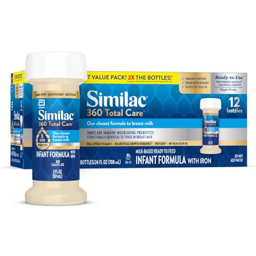 Similac 360 Total Care Infant Formula, Has 5 HMO Prebiotics, Our Closest Prebiotic Blend to Breast Milk, Non-GMO,‡ Baby Formula, Ready to Feed, 2-fl-oz Bottle, Pack of 12