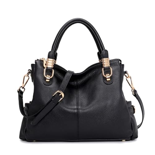 Kattee Women's Vintage Genuine Leather Tote Handbag Purse Crossbody Satchel Bag Soft Leather Shoulder Bag (Black)