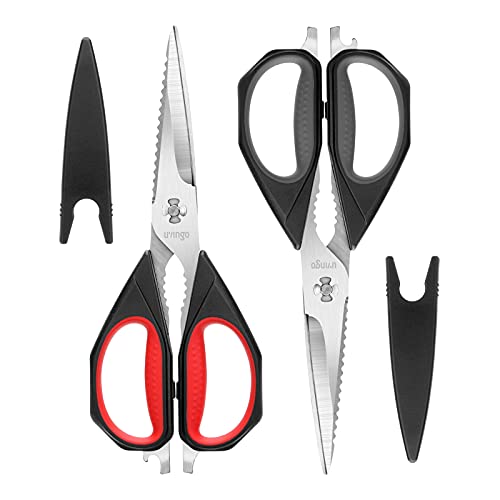 LIVINGO Kitchen Scissors, 2 Pack 9.25' Utility All Purpose Poultry Shears Heavy Duty Dishwasher Safe, Come Apart Sharp Stainless Steel Cooking Food Scissors for Cutting Meat, Chicken, Vegetable, Fish
