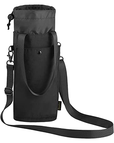 EasyAcc Water Bottle Holder Bag Strap Carrier,for 12/25/32/40 oz Universal Water Bottles[With Handle/Crossbody/Front Pockets] Water Bottle Accessories for Walking Hiking Camping Travel