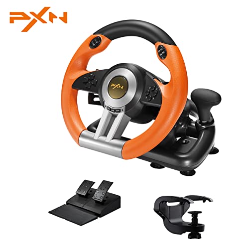 PXN Xbox Steering Wheel V3II 180° PC Gaming Racing Wheel Driving Wheel, with Linear Pedals and Racing Paddles for PC, PS4, Xbox One, Xbox Series X|S, Nintendo Switch - Orange