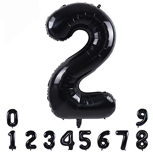 TONIFUL 40 Inch Black Large Numbers Balloons 0-9,Number 2 Digit Helium Balloons,Foil Mylar Big Number Balloons for Birthday Party Supplies Decorations