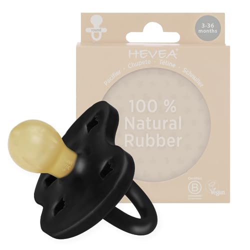 HEVEA Natural Rubber Pacifier Round 3-36 Months – Hygienic One Piece Design for Newborns to Toddlers, BPA-Free, Soft & Durable – Single-Pack (Outer Space Black)