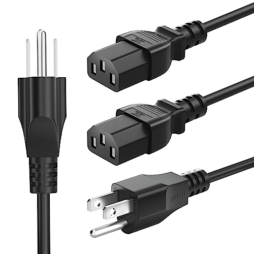 QYD 2 Pack 3 Prong 4FT(1.2m) Monitor Power Cord Compatible with Dell HP Acer Benq Monitor Power Cable (NEMA 5-15P to C13)