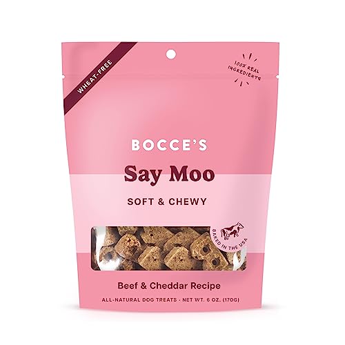 Bocce's Bakery Oven Baked Say Moo Treats for Dogs, Wheat-Free Everyday Dog Treats, Made with Real Ingredients, Baked in The USA, All-Natural Soft & Chewy Cookies, Beef & Cheddar Recipe, 6 oz