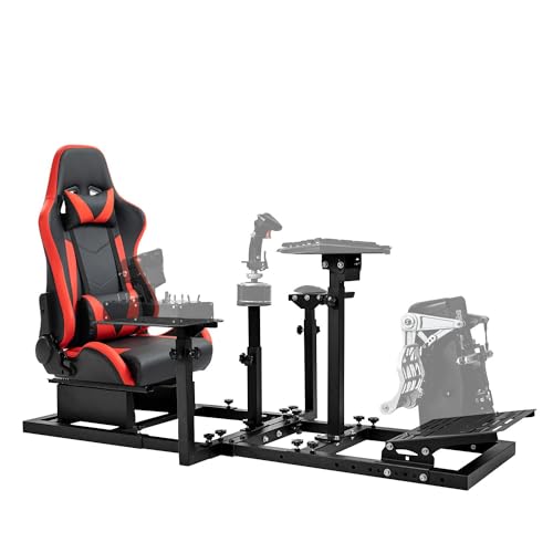 Mokapit Dual Purpose Racing Flight Simulator Cockpit with Red Racing Seat Fit for Logitech/Thrustmaster/PXN G923,G920,X52 PRO,HOTAS Warthog,T80,T300RS GT Adjustable Electronic Devices Not Included