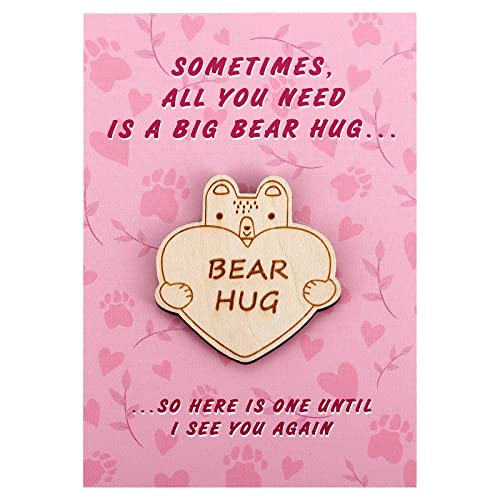 MIXJOY Little Wooden Pocket Bear Hug Token Send a Hug Gift Thinking of You Miss You Isolation Gift Cheer Pick Me Up Pocket Hug Token