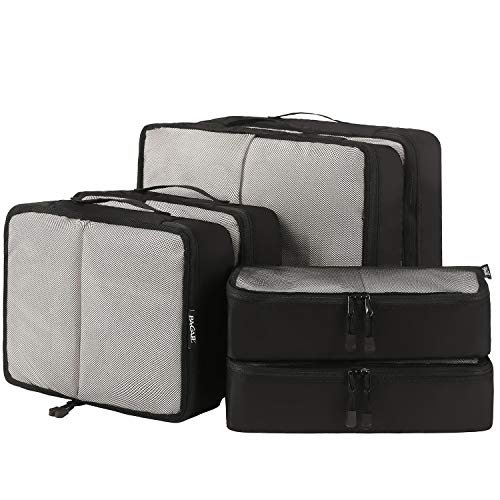 BAGAIL 6 Set Packing Cubes,Travel Luggage Packing Organizers(6Set Black Net)