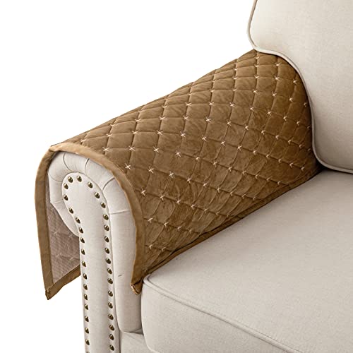 Eismodra Armrest Covers,Couch Cover,Sofa Cover,Backrest Covers,Anti-Slip Armchair Slipcovers for Dogs Cats Pet Loveseat Recliner Leather L Shaped,Coffee 28 x 28 Inches (Only 1 Piece)