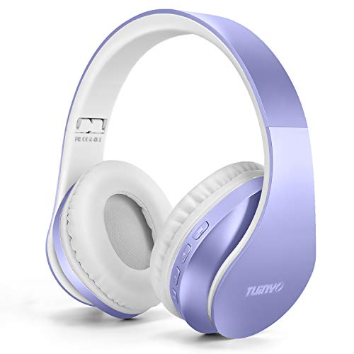 TUINYO Wireless Headphones Over Ear, Bluetooth Headphones with Microphone, Foldable Stereo Wireless Headsetfor Travel Work TV PC Cellphone-Purple