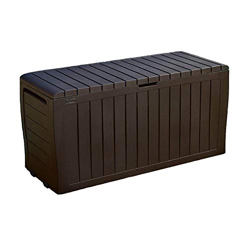 Keter Marvel Plus 71 Gallon Resin Deck Box-Organization and Storage for Patio Furniture Outdoor Cushions, Throw Pillows, Garden Tools and Pool Toys, Brown