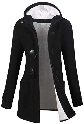 VOGRYE Womens Winter Fashion Outdoor Warm Wool Blended Classic Pea Coat Jacket (FBA) (S, Black2-Thicker)