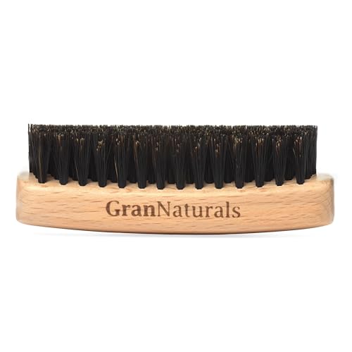 GranNaturals Boar Bristle Slick Back Hair Brush - Palm Size - Soft Medium Smoothing Hairbrush to Style, Polish, & Lay Hair Down Flat to Create a Sleek Frizz Free Hairstyle for Women and Men
