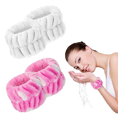 4PCS Wrist Washband for Women Girls Wrist Towels for Washing Face Microfiber Wrist Spa Wash Towel Band Face Washing Wristband Absorbent Sweatband Prevent Liquid from Spilling
