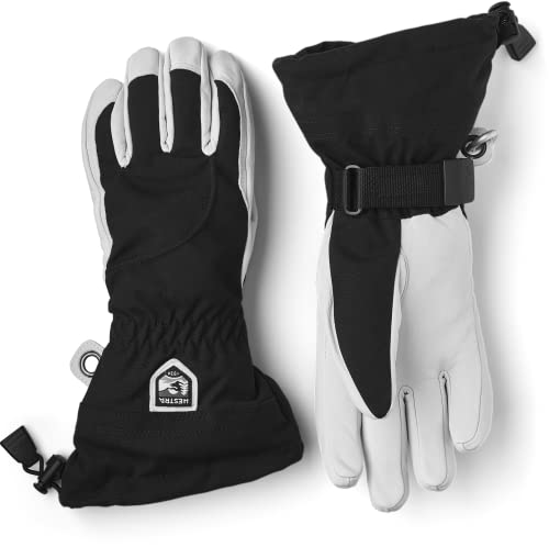 Hestra Heli Ski Womens Glove - Classic 5-Finger Leather Snow Glove for Skiing, Snowboarding and Mountaineering (Women’s Fit) - Black/Offwhite - 7