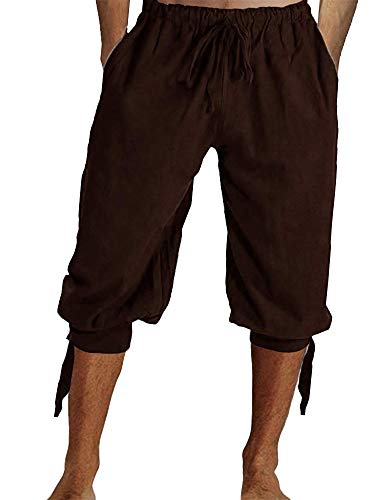 Mens Pirate Shorts Halloween Medieval Renaissance Banded Pants Viking Knicker Colonial Linen Costume