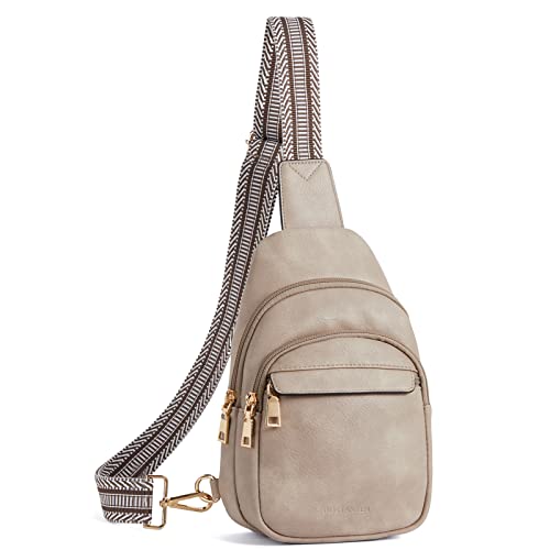 BOSTANTEN Small Sling Bag for Women Leather Crossbody Bags Fanny Pack Chest Bag for Travel, Cloud Grey