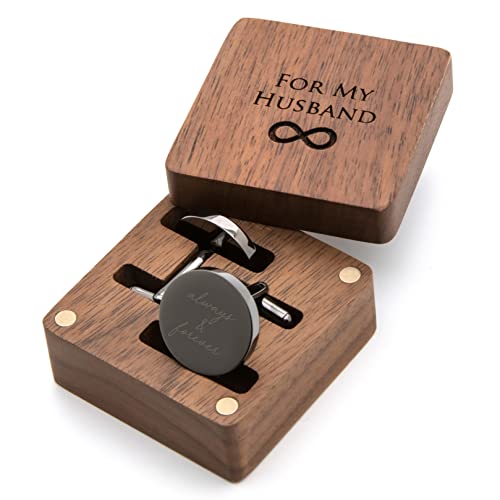 MUUJEE Cufflinks with Engraved Wood Gift Box (For My Husband)
