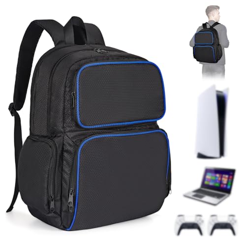 HUIJUTCHEN for PS5 Carrying Case, for PS5 Backpack Compatible with PS5/PS5 Slim/PS4/PS4 Pro/PS4 Slim/Xbox One/Xbox One X/S, for Playstation 5 Gaming Backpack for 19' Laptop and Gaming Accessories