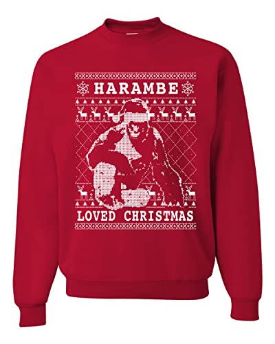 Wild Bobby Harambe Loved Christmas Funny Xmas Gorilla Meme Ugly Christmas Sweater Unisex Crewneck Sweatshirt, Red, Large