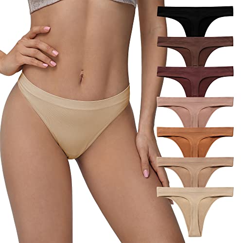 SHARICCA Seamless Thongs for Women Sexy Breathable No Show Thong Underwear Women Multiple Pack, M, 7P01