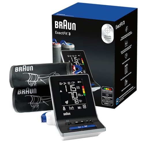 Braun ExactFit 3 Blood Pressure Monitor - Accurate Blood Pressure Machine with Coded Color Results, 2 Upper Arm Blood Pressure Cuff Sizes, Stores 40 Readings, FSA/HSA Eligible