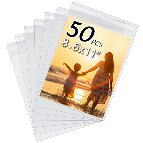 Somime 50 Pack Acid-Free Crystal Clear Sleeves Storage Bags for 8.5x11 Art Prints/Pictures/Photos/Framing Mat Mattes (Bag Size: 9'x11 3/7')