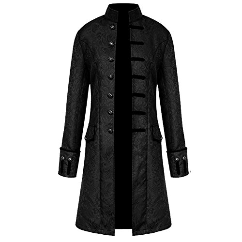 H&ZY Men Steampunk Vintage Jacket Halloween Costume Retro Gothic Victorian Frock Coat Uniform Adult Black