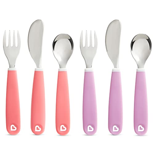 Munchkin Splash Toddler Fork, Knife and Spoon Utensil Set, 6 Pack, Pink/Purple