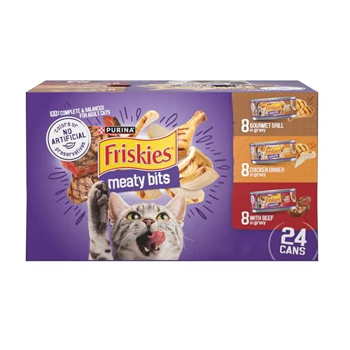 Purina Friskies Gravy Wet Cat Food Variety Pack, Meaty Bits - (Pack of 24) 5.5 oz. Cans