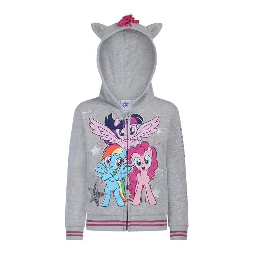 My Little Pony Rainbow Dash, Twilight Sparkle and Pinkie Pie Girls Zip Up Hoodie for Toddlers and Big Kids - Grey