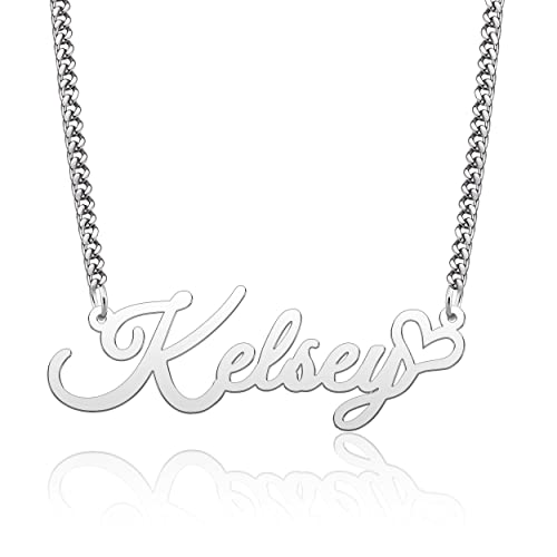 CoolJewelry Personalized Heart Pendant 925 Sterling Silver Custom Name Necklace with Heart Symbol Necklace Jewelry Christmas Gift for Women