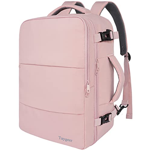 Taygeer Travel Backpack for Women, Carry On Backpack with USB Charging Port & Shoe Pouch, TSA 15.6inch Laptop Backpack Flight Approved, Nurse Bag Casual Daypack for Weekender Business Hiking, Pink