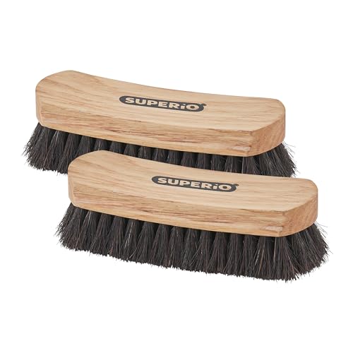 Horsehair Shoe Brush, Premium Genuine Brush for Cleaning Shoes, Soft Horse Hair Bristles, 7” Concave Wood Handle with Comfort Grip, Shoe Buff Brush, Boots & Other Leather Care (2 Pack)