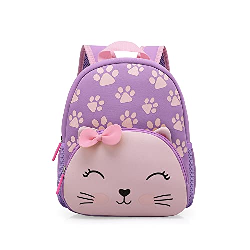 KK CRAFTS Preschool Backpack Toddler Neoprene Animal Schoolbag Lunch backpack for Kids Boys Girls(Purple Cat)