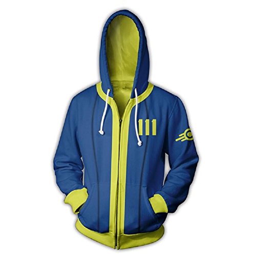 Axvinel Hot Game Role Cosplay Hoodie Blue Zip Up Hooded Jacket Coat Halloween Costume XL