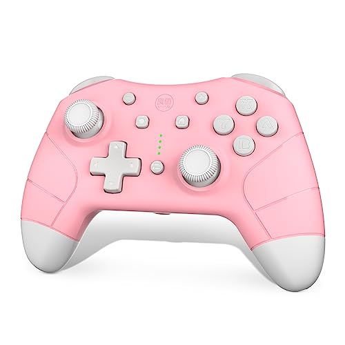 IINE Wireless Controller for Nintendo Switch/Lite/OLED, Updated Switch Pro Controller with Headset Jack, Switch Controller with Marcon Setting, Wake-Up, Auto-Fire Turbo, Motion, Vibration- Pink