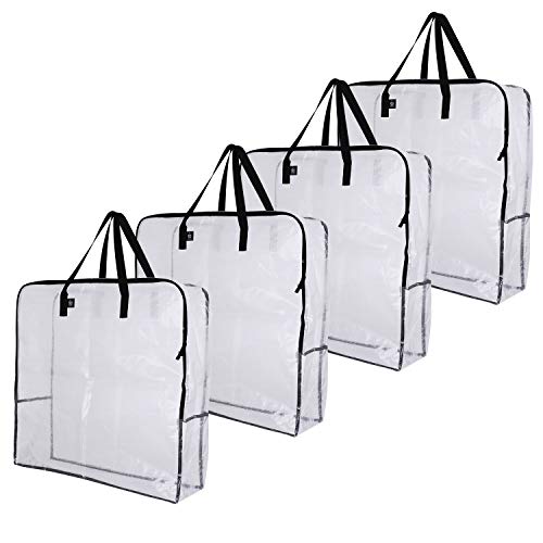 VENO 4 Pack Moving Bags, Wreath Storage Bag, Garland Container, Moving and Packing Supplies for College. Moving Boxes Alternative, Under the Bed Storage, Storage Bags for Comforter (Clear, 4 Pack)