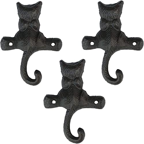 DPOWERFUL Coat Hooks Cat Wall Hooks Cast Iron Coat Hooks Towel Hooks Metal Rustic Key Hooks Vintage Decorative Wall Decor with Screws Antique Dark Rust 3 Pack